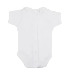 Short sleeve batiste bodysuit with collar in white