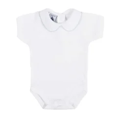 Short sleeve bodysuit piqué Peter Pan collar with blue stitch
