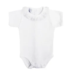 Short sleeve bodysuit with batiste collar in grey