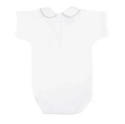 Short sleeve Bodysuit with piqué Peter Pan collar with grey stitch