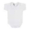 Short sleeve piqué bodysuit Peter Pan collar with pink stitch