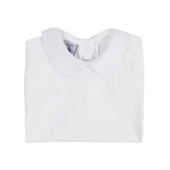 Short sleeve piqué bodysuit Peter Pan collar with pink stitch