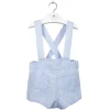 Short with braces. Blue stripes