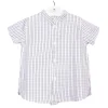 short-sleeve mao collar shirt with green and navy checkered pattern