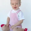 Striped short romper in red