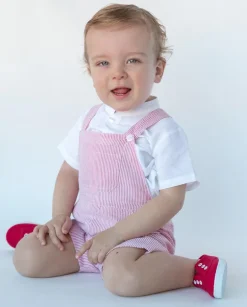 Striped short romper in red